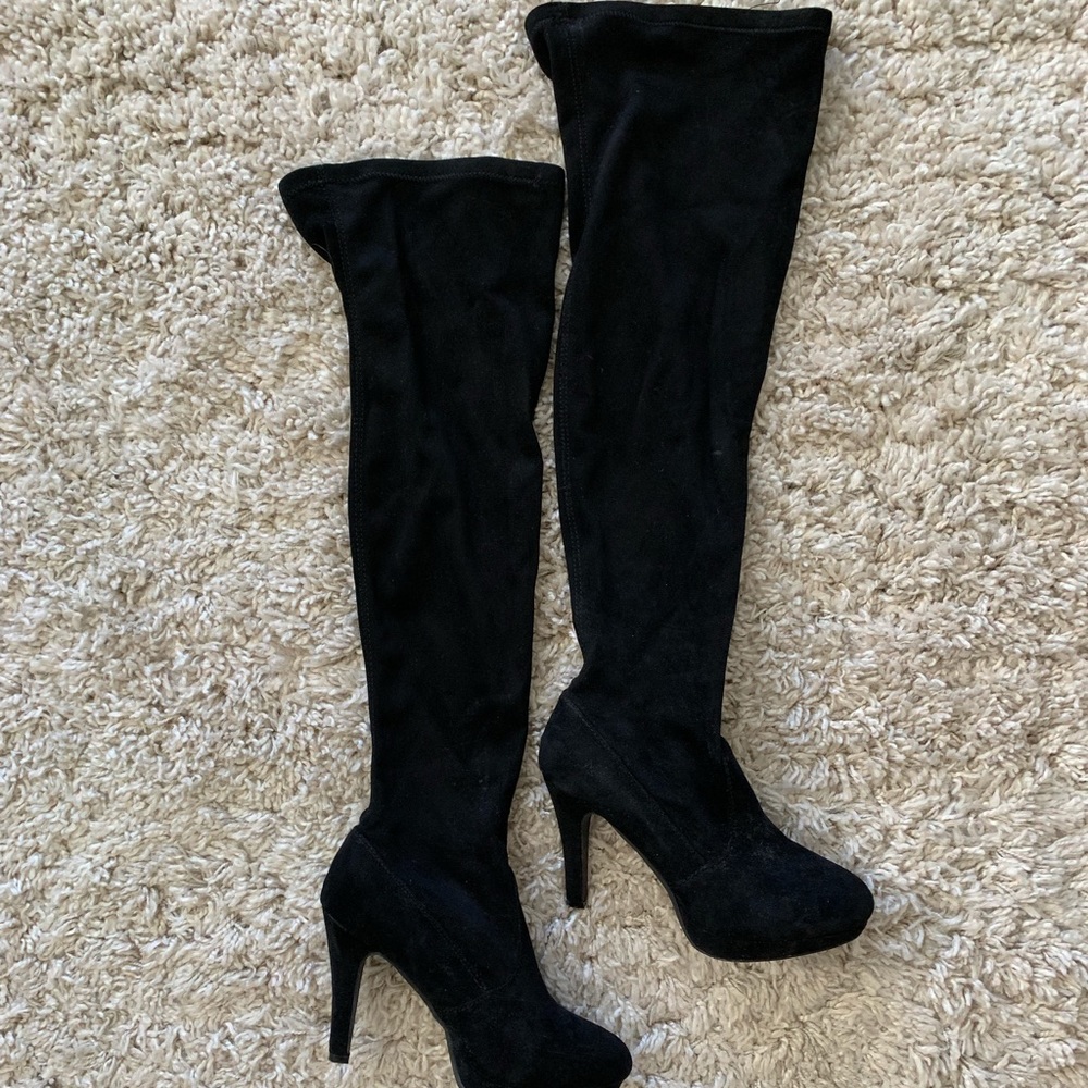 Report Black Suede Thigh High Heels